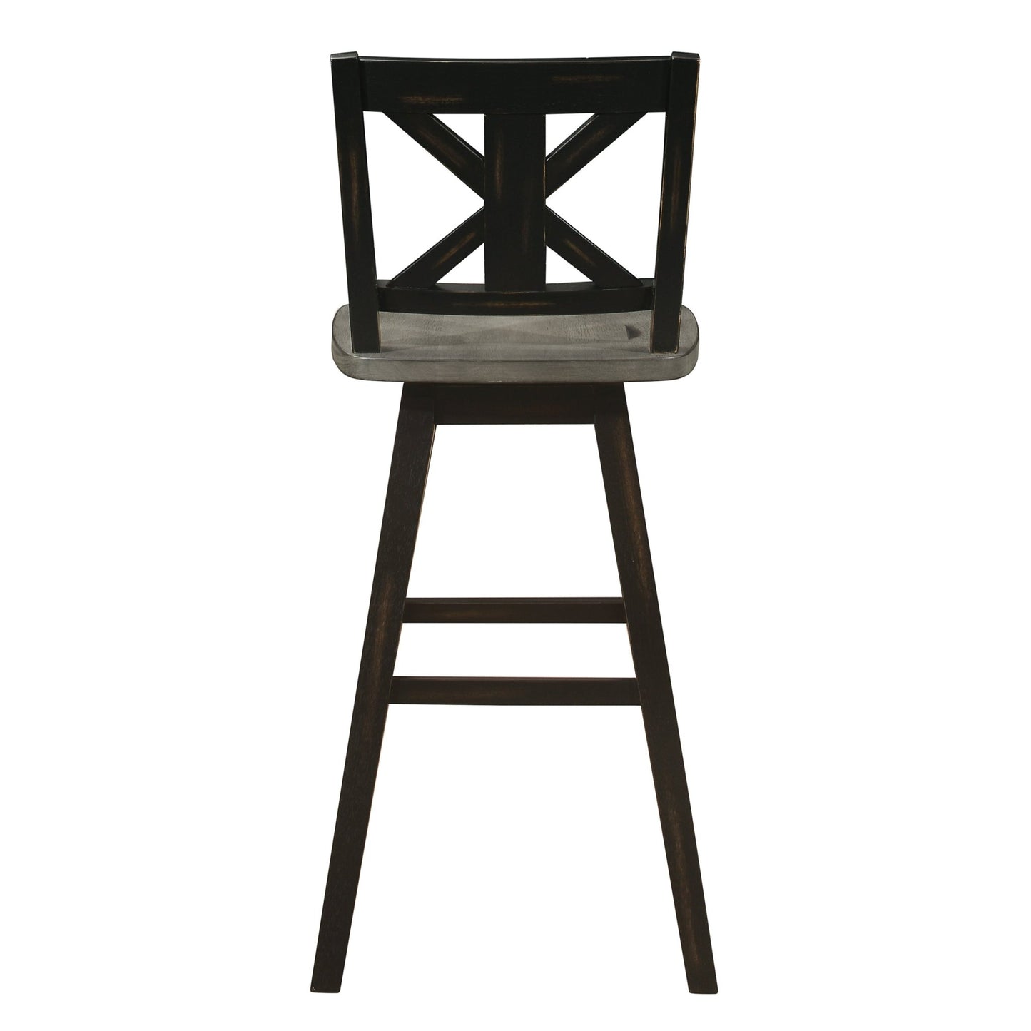 Pub Height Chairs Set of 2, Distressed Gray and Black 360 - degree Swivel Chair Solid Rubberwood Furniture, X - Back Bar Chairs - 1st Choice Furniture Direct