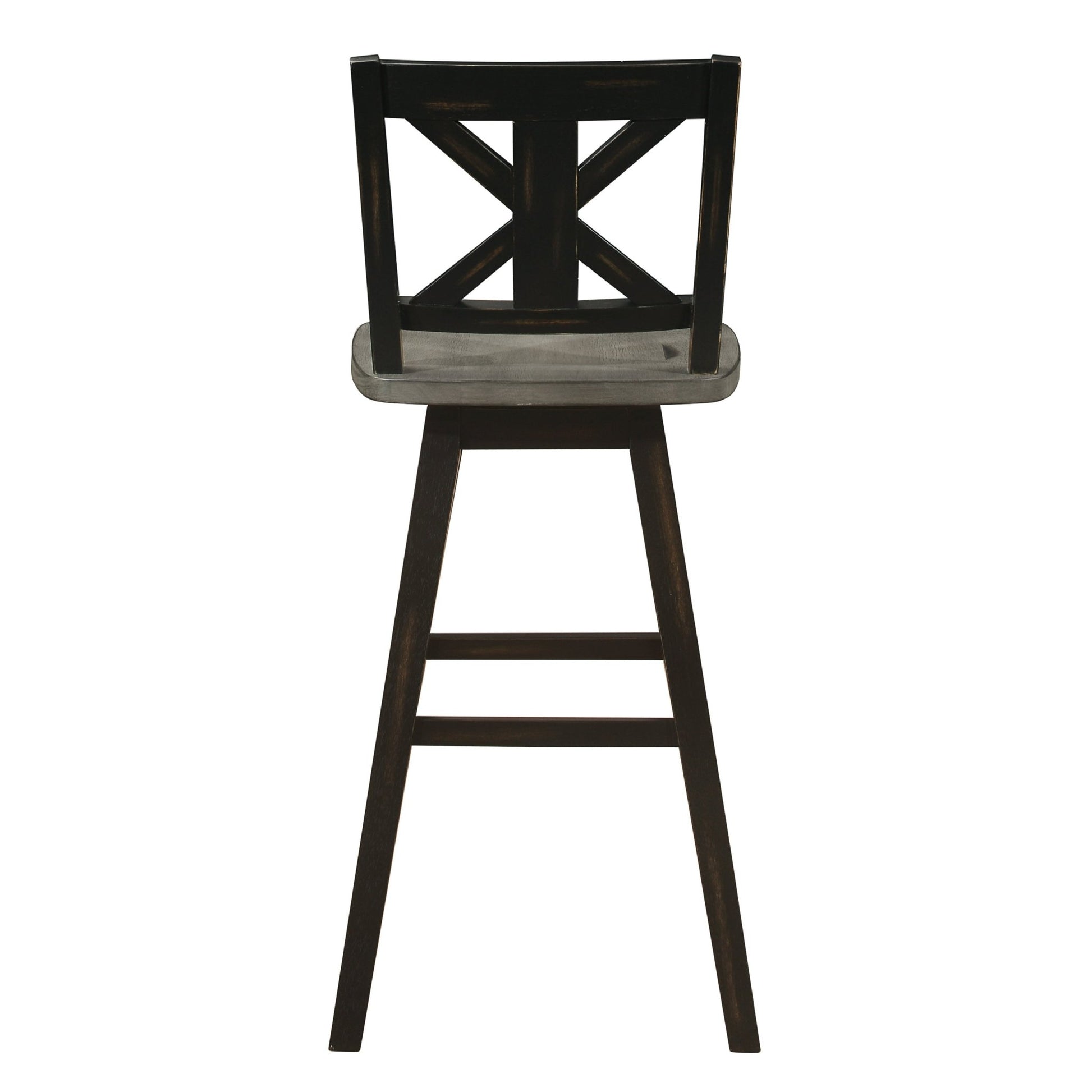 Pub Height Chairs Set of 2, Distressed Gray and Black 360 - degree Swivel Chair Solid Rubberwood Furniture, X - Back Bar Chairs - 1st Choice Furniture Direct