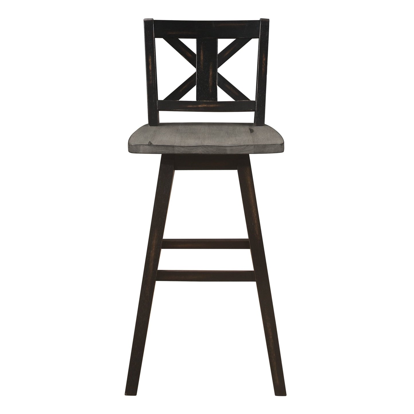 Pub Height Chairs Set of 2, Distressed Gray and Black 360 - degree Swivel Chair Solid Rubberwood Furniture, X - Back Bar Chairs - 1st Choice Furniture Direct