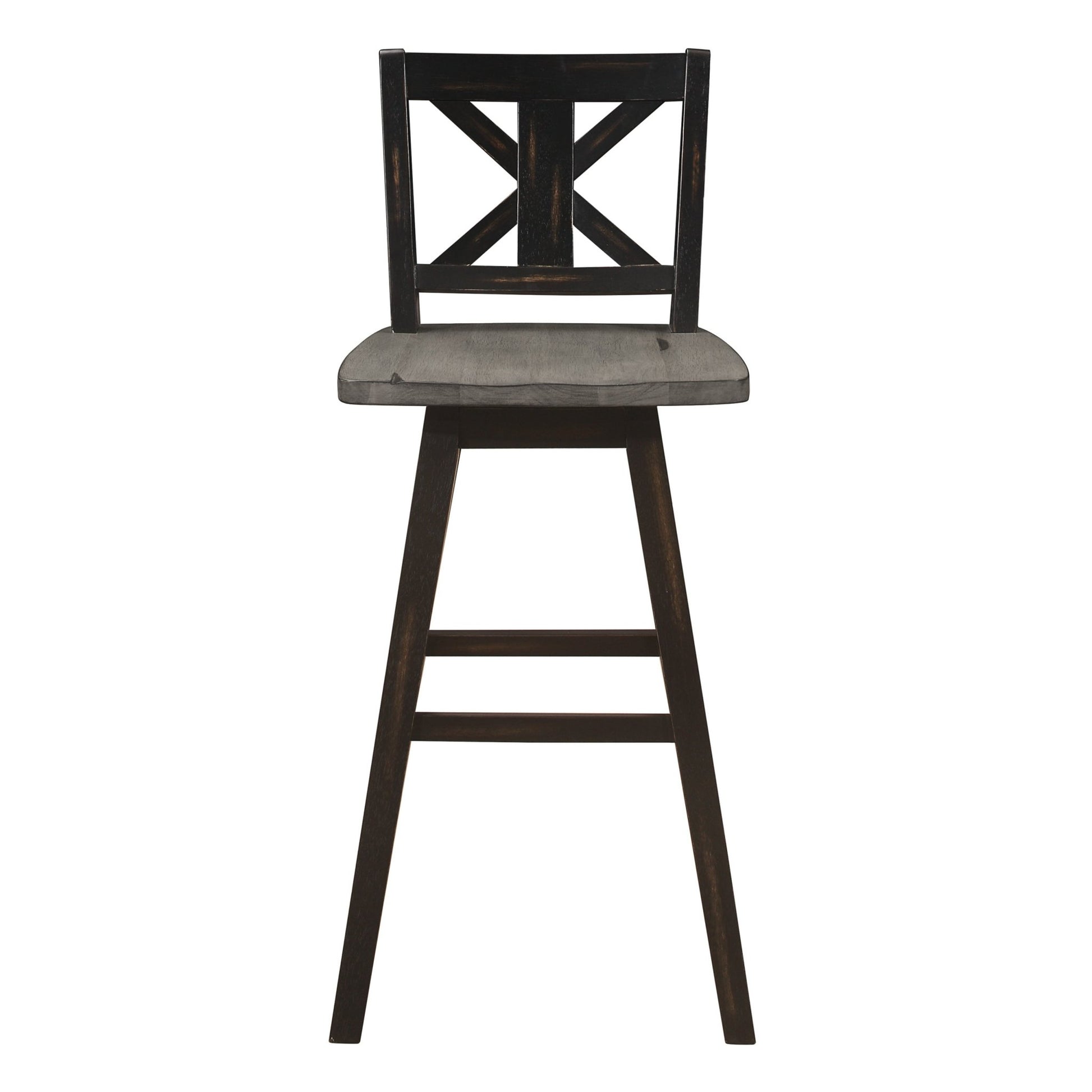 Pub Height Chairs Set of 2, Distressed Gray and Black 360 - degree Swivel Chair Solid Rubberwood Furniture, X - Back Bar Chairs - 1st Choice Furniture Direct