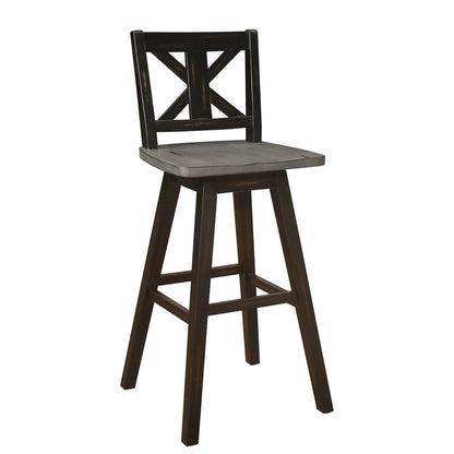 Pub Height Chairs Set of 2, Distressed Gray and Black 360 - degree Swivel Chair Solid Rubberwood Furniture, X - Back Bar Chairs - 1st Choice Furniture Direct