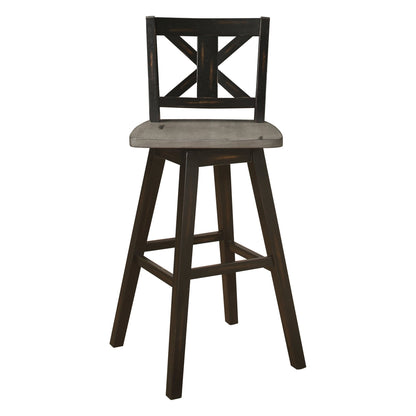 Pub Height Chairs Set of 2, Distressed Gray and Black 360 - degree Swivel Chair Solid Rubberwood Furniture, X - Back Bar Chairs - 1st Choice Furniture Direct