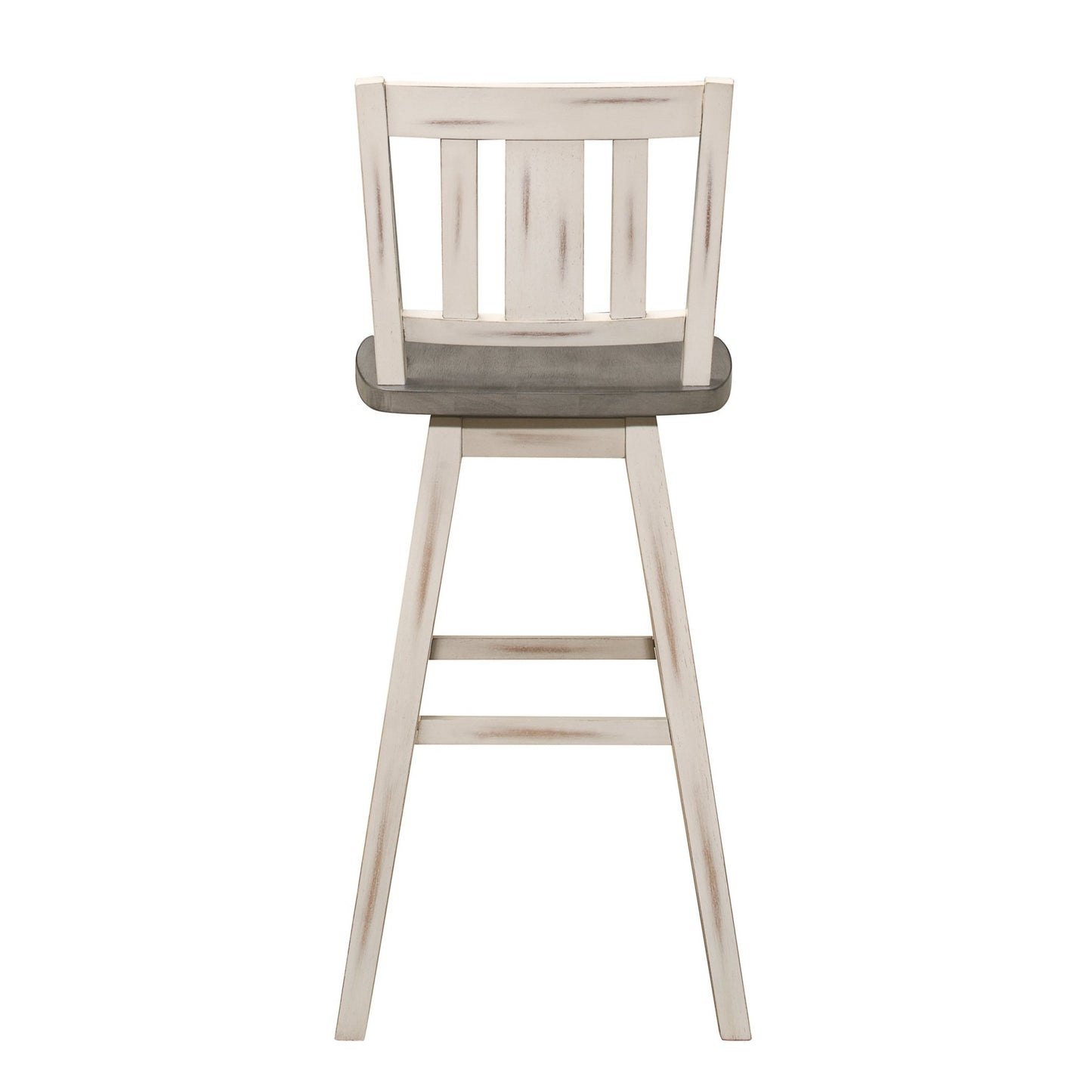 Pub Height Chairs Set of 2, Distressed Gray and White 360 - degree Swivel Chair Solid Rubberwood Furniture, Vertical Slat Back Bar Chairs - 1st Choice Furniture Direct