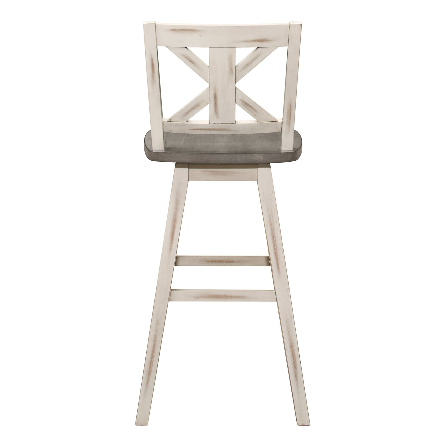 Pub Height Chairs Set of 2, Distressed Gray and White 360 - degree Swivel Chair Solid Rubberwood Furniture, X - Back Bar Chairs - 1st Choice Furniture Direct