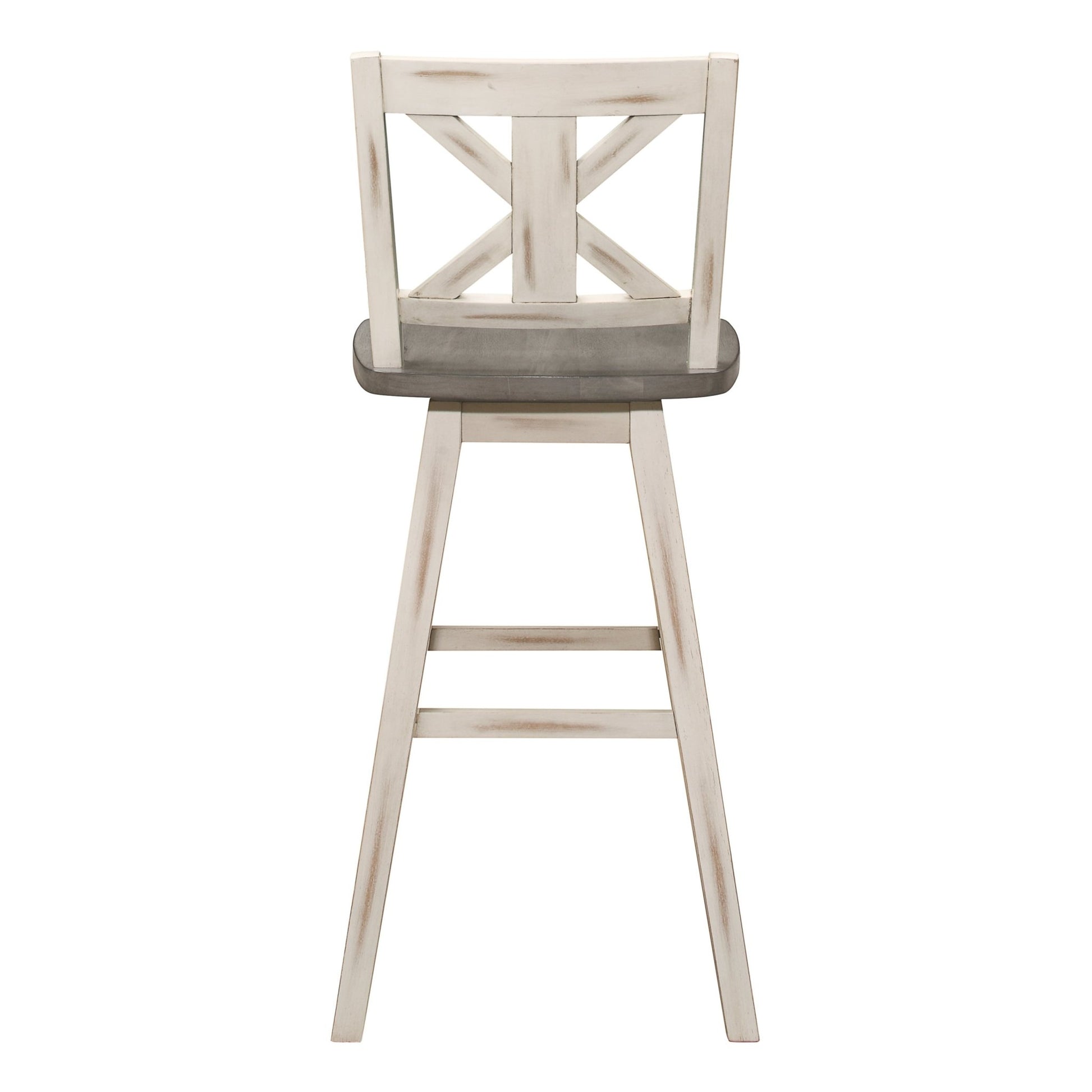 Pub Height Chairs Set of 2, Distressed Gray and White 360 - degree Swivel Chair Solid Rubberwood Furniture, X - Back Bar Chairs - 1st Choice Furniture Direct