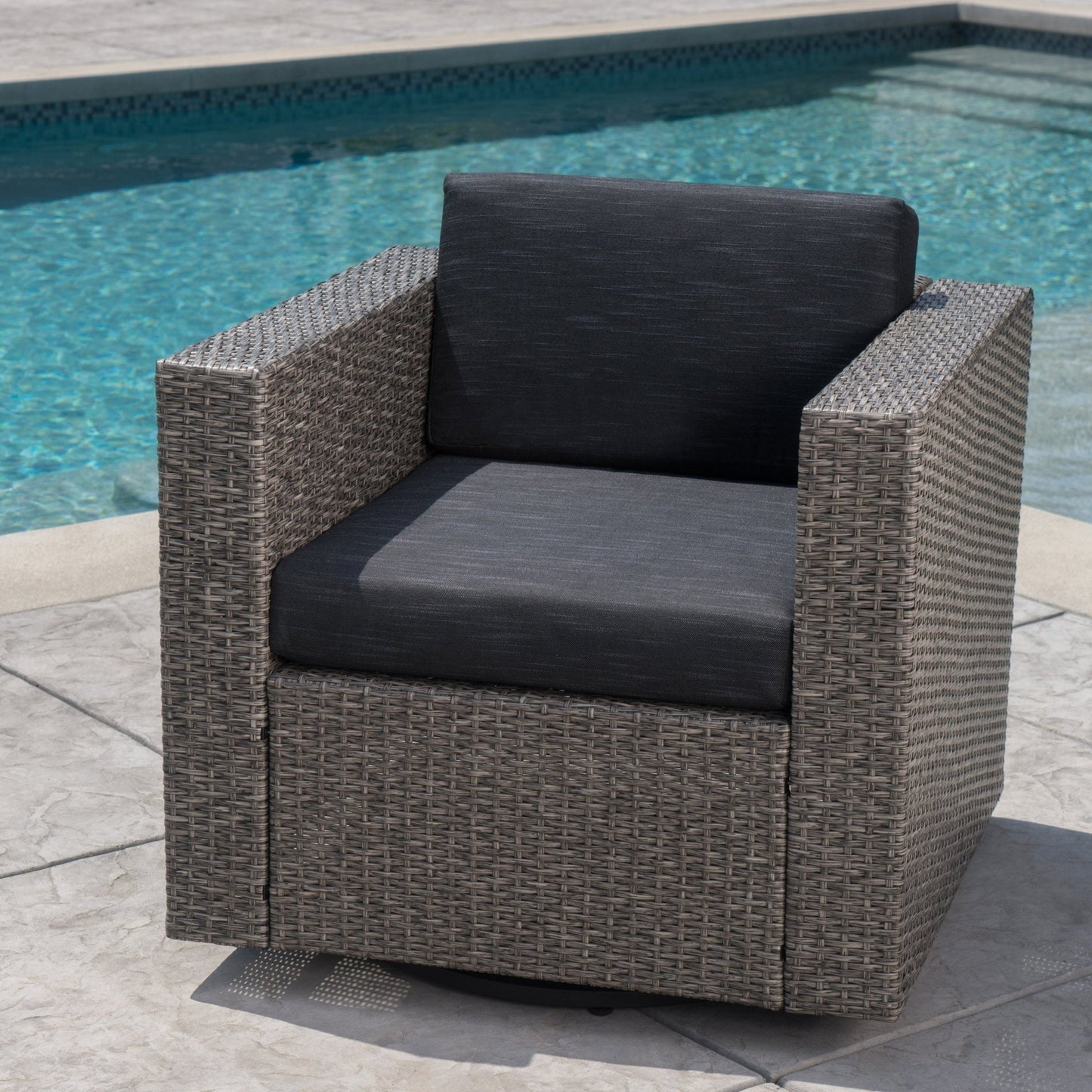 PUERTA MP1 Swivel Patio Chair with Cushions (Single, Mix Black / Dark Grey) - 1st Choice Furniture Direct