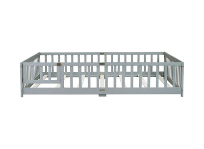Queen Floor Bed with Fence – Grey Rubber Wood Kids Bed Frame - 1st Choice Furniture Direct