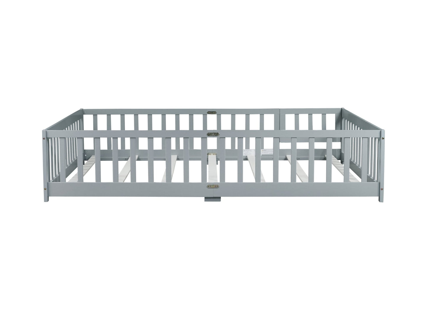 Queen Floor Bed with Fence – Grey Rubber Wood Kids Bed Frame - 1st Choice Furniture Direct