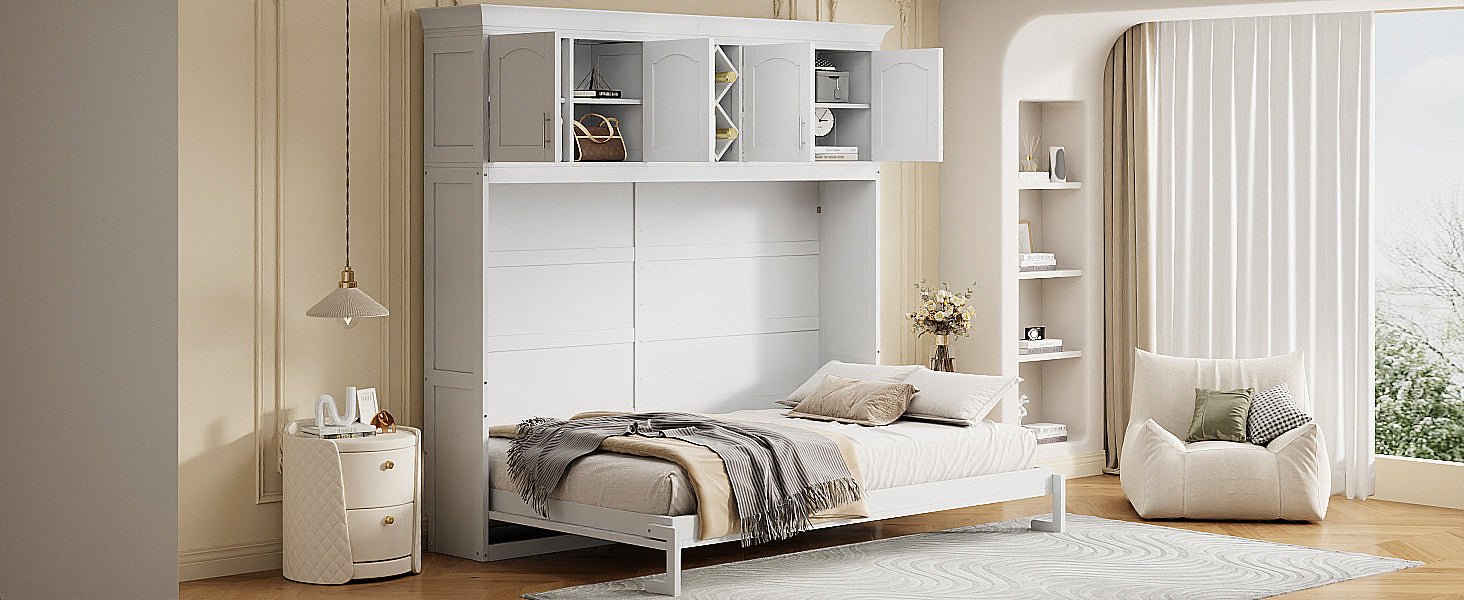 Queen Murphy Bed Cabinet with Storage | Space Saving Wall Bed in White - 1st Choice Furniture Direct