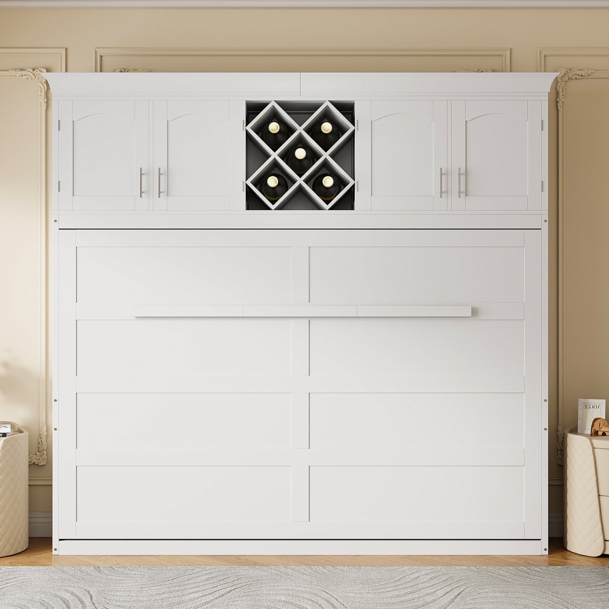 Queen Murphy Bed Cabinet with Storage | Space Saving Wall Bed in White - 1st Choice Furniture Direct