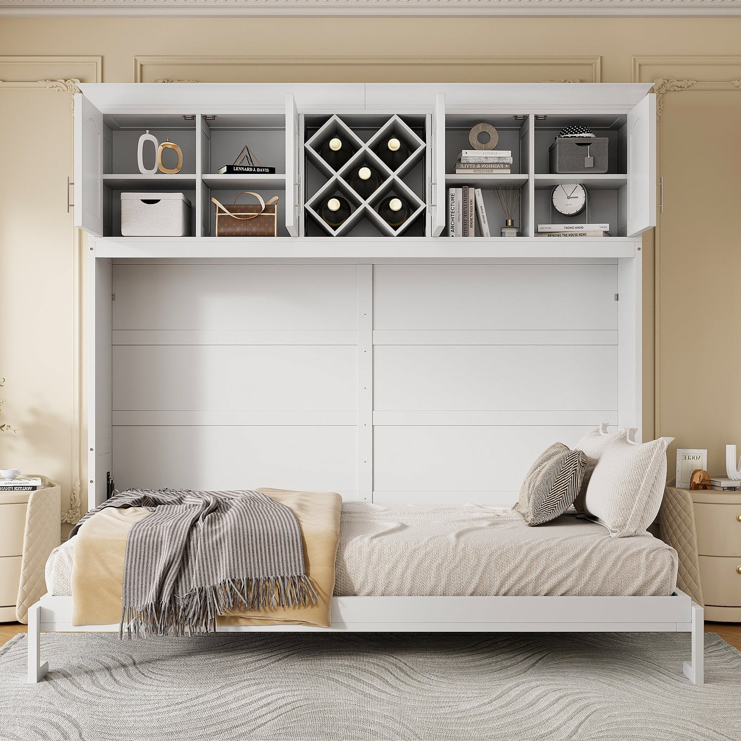 Queen Murphy Bed Cabinet with Storage | Space Saving Wall Bed in White - 1st Choice Furniture Direct