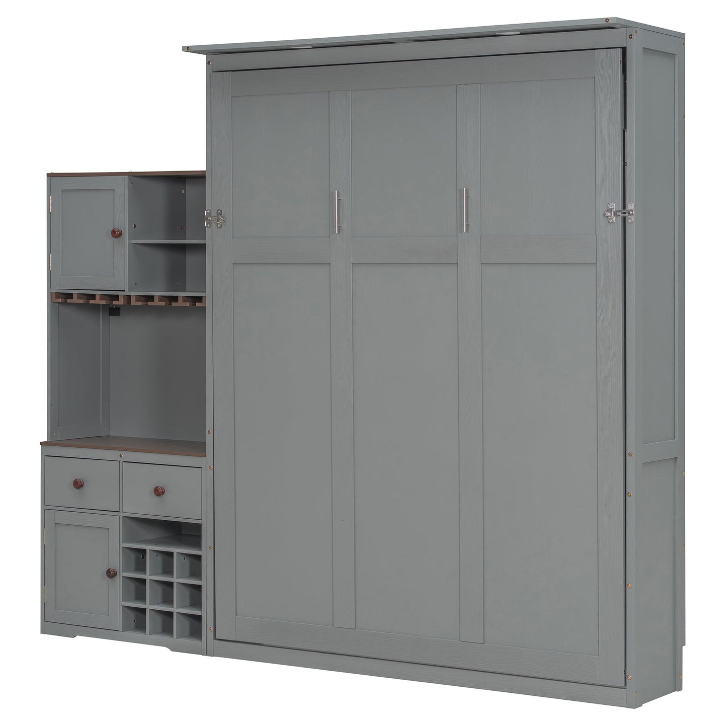 Queen Murphy Bed with Storage, Wine Rack & LED Lights – Modern Wall Bed Cabinet - 1st Choice Furniture Direct