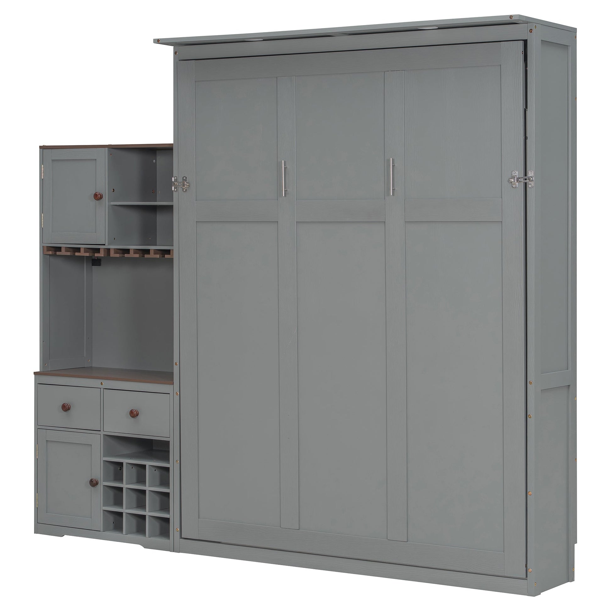 Queen Murphy Bed with Storage, Wine Rack & LED Lights – Modern Wall Bed Cabinet - 1st Choice Furniture Direct