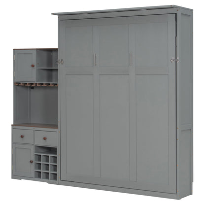 Queen Murphy Bed with Storage, Wine Rack & LED Lights – Modern Wall Bed Cabinet - 1st Choice Furniture Direct