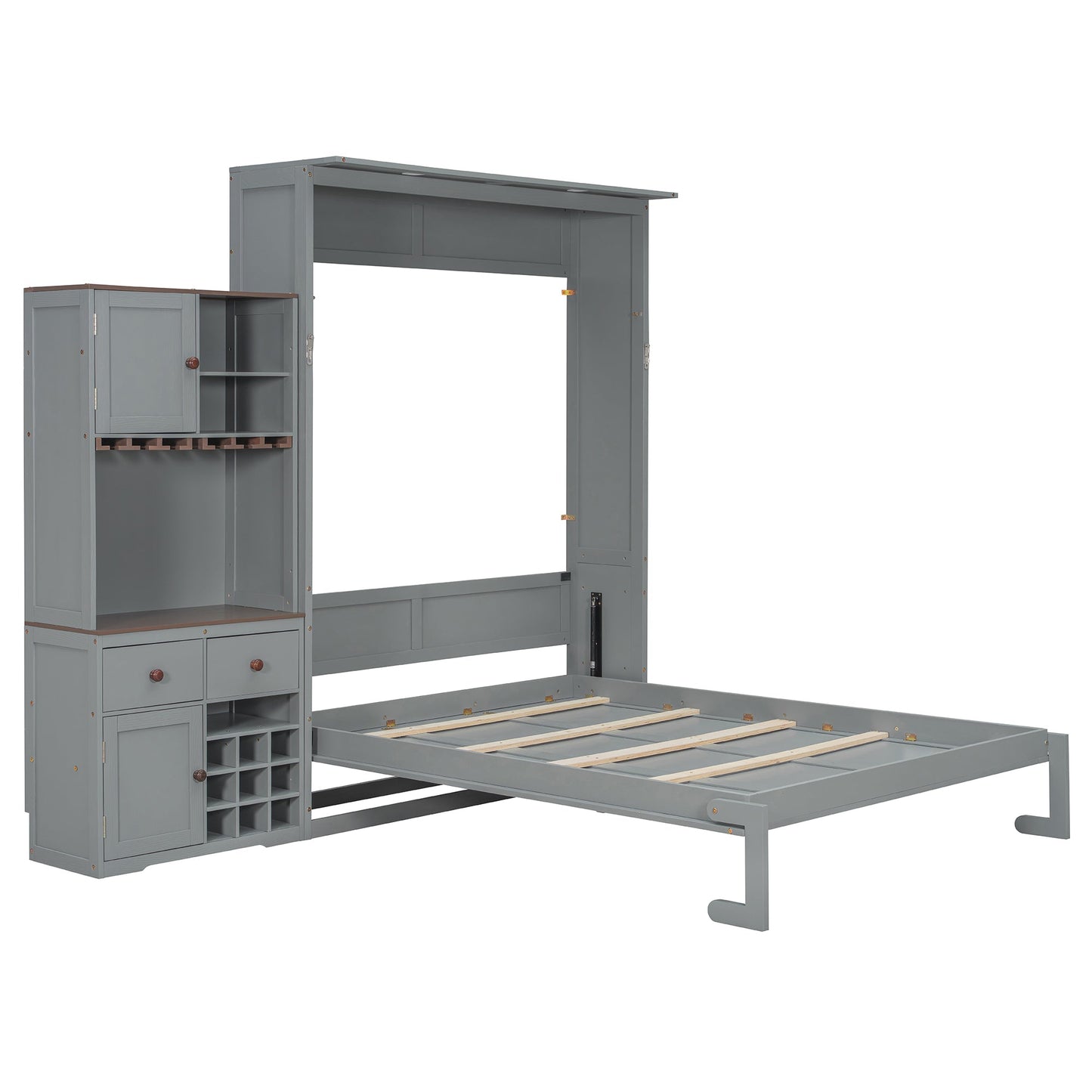 Queen Murphy Bed with Storage, Wine Rack & LED Lights – Modern Wall Bed Cabinet - 1st Choice Furniture Direct