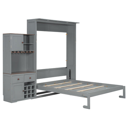 Queen Murphy Bed with Storage, Wine Rack & LED Lights – Modern Wall Bed Cabinet - 1st Choice Furniture Direct