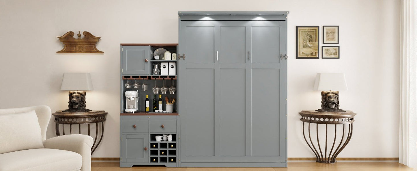 Queen Murphy Bed with Storage, Wine Rack & LED Lights – Modern Wall Bed Cabinet - 1st Choice Furniture Direct