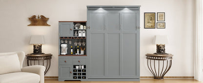 Queen Murphy Bed with Storage, Wine Rack & LED Lights – Modern Wall Bed Cabinet - 1st Choice Furniture Direct