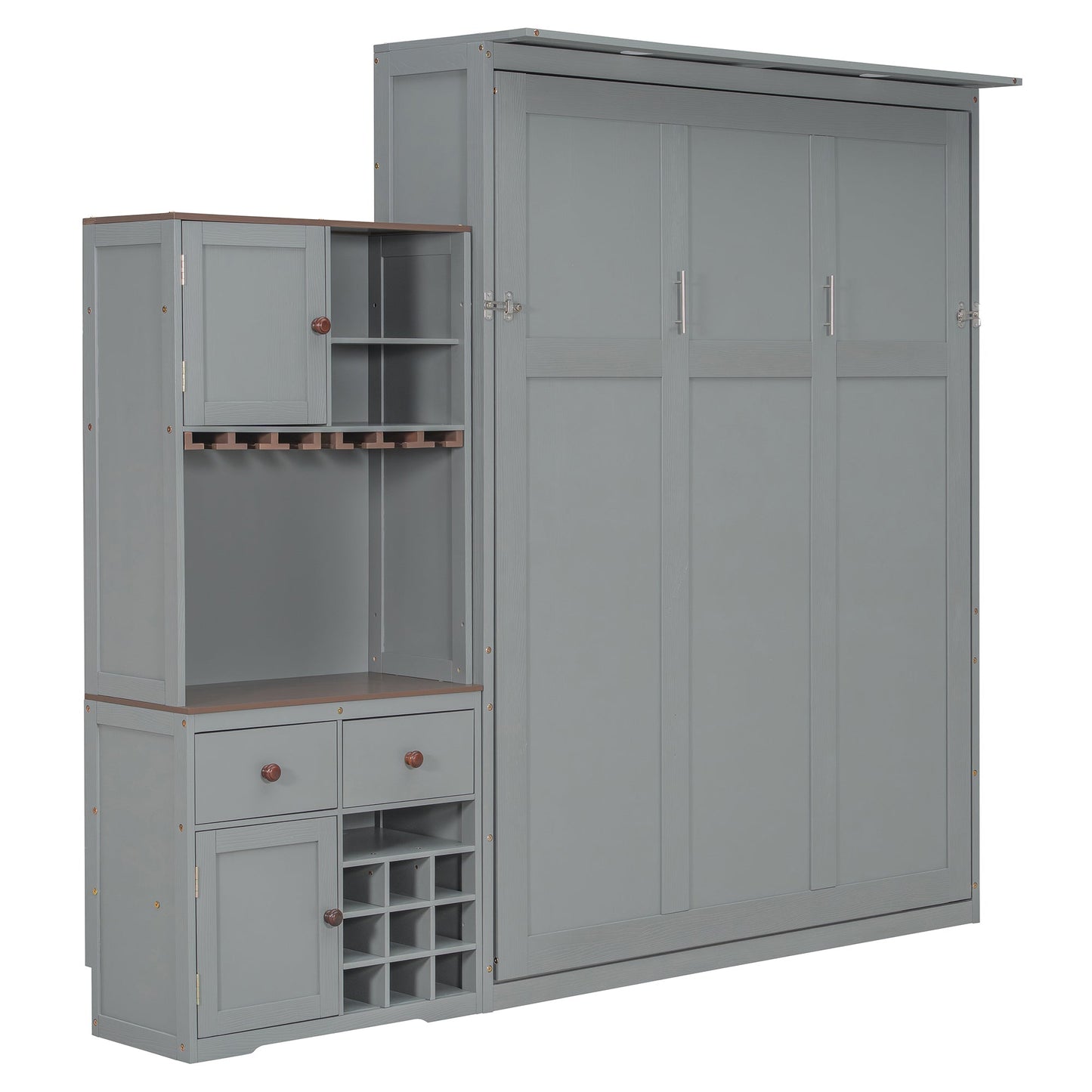 Queen Murphy Bed with Storage, Wine Rack & LED Lights – Modern Wall Bed Cabinet - 1st Choice Furniture Direct
