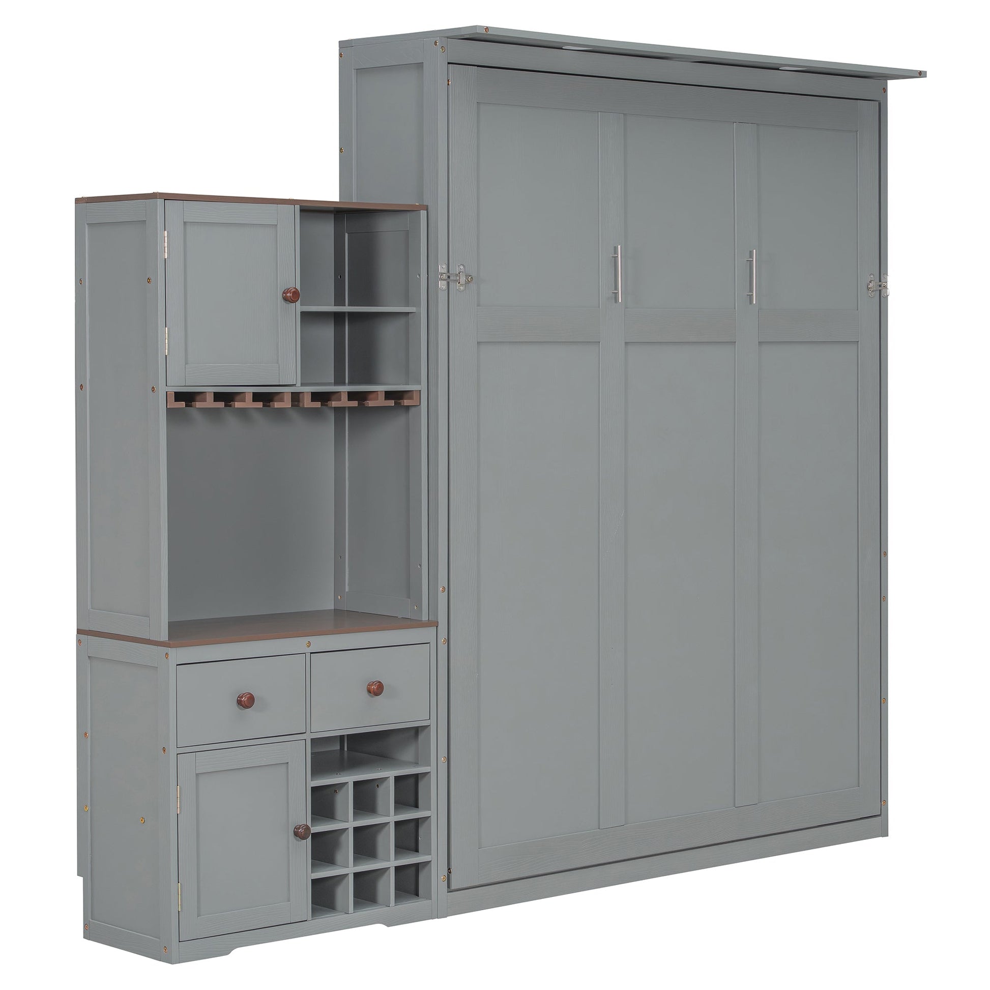 Queen Murphy Bed with Storage, Wine Rack & LED Lights – Modern Wall Bed Cabinet - 1st Choice Furniture Direct