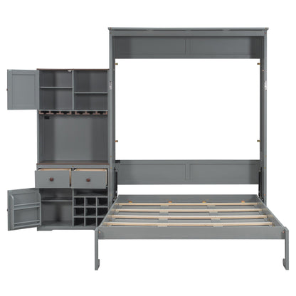 Queen Murphy Bed with Storage, Wine Rack & LED Lights – Modern Wall Bed Cabinet - 1st Choice Furniture Direct