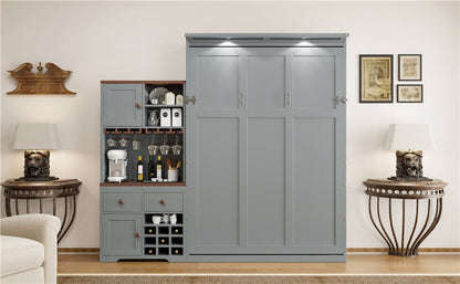 Queen Murphy Bed with Storage, Wine Rack & LED Lights – Modern Wall Bed Cabinet - 1st Choice Furniture Direct
