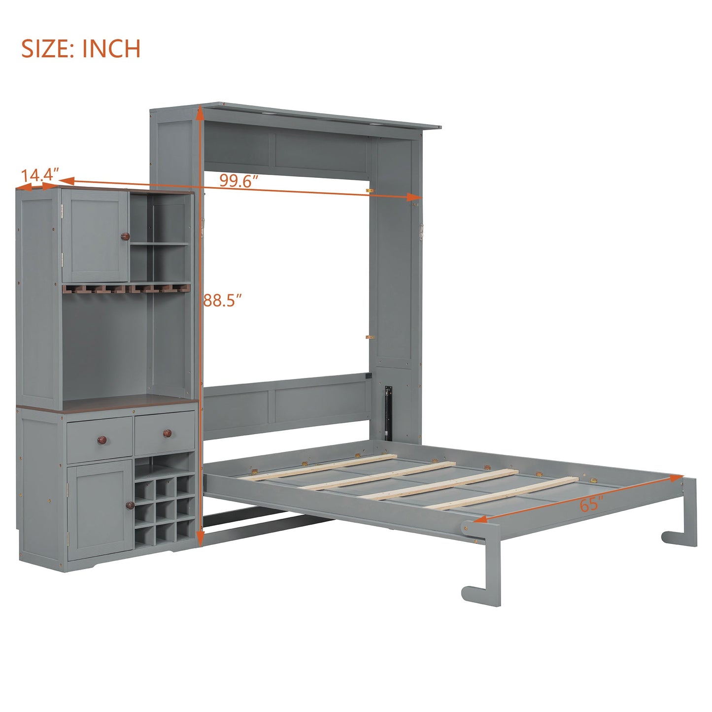 Queen Murphy Bed with Storage, Wine Rack & LED Lights – Modern Wall Bed Cabinet - 1st Choice Furniture Direct