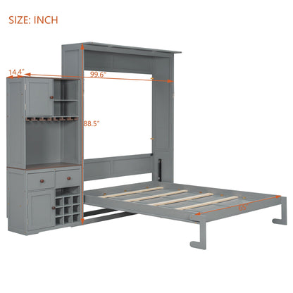 Queen Murphy Bed with Storage, Wine Rack & LED Lights – Modern Wall Bed Cabinet - 1st Choice Furniture Direct