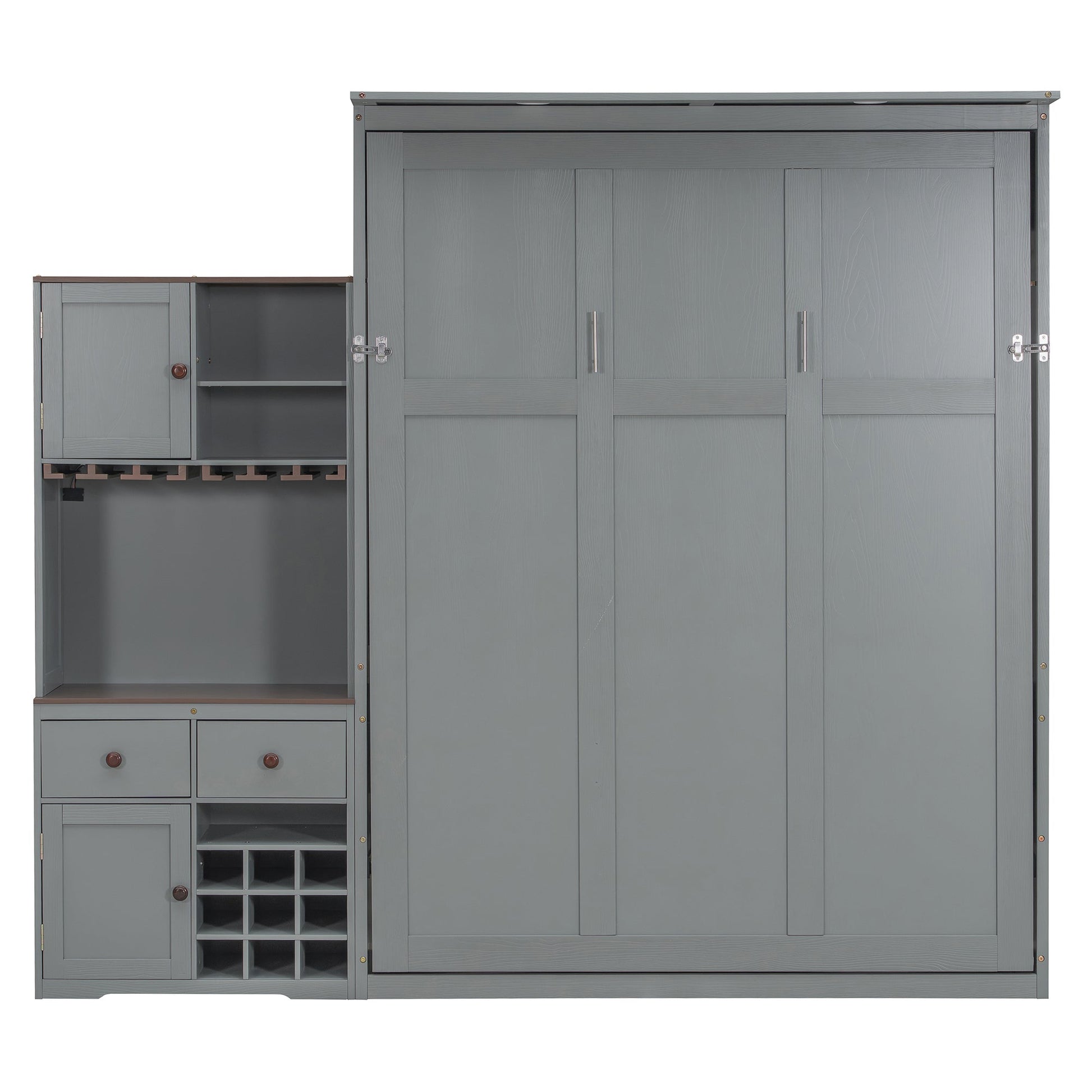 Queen Murphy Bed with Storage, Wine Rack & LED Lights – Modern Wall Bed Cabinet - 1st Choice Furniture Direct