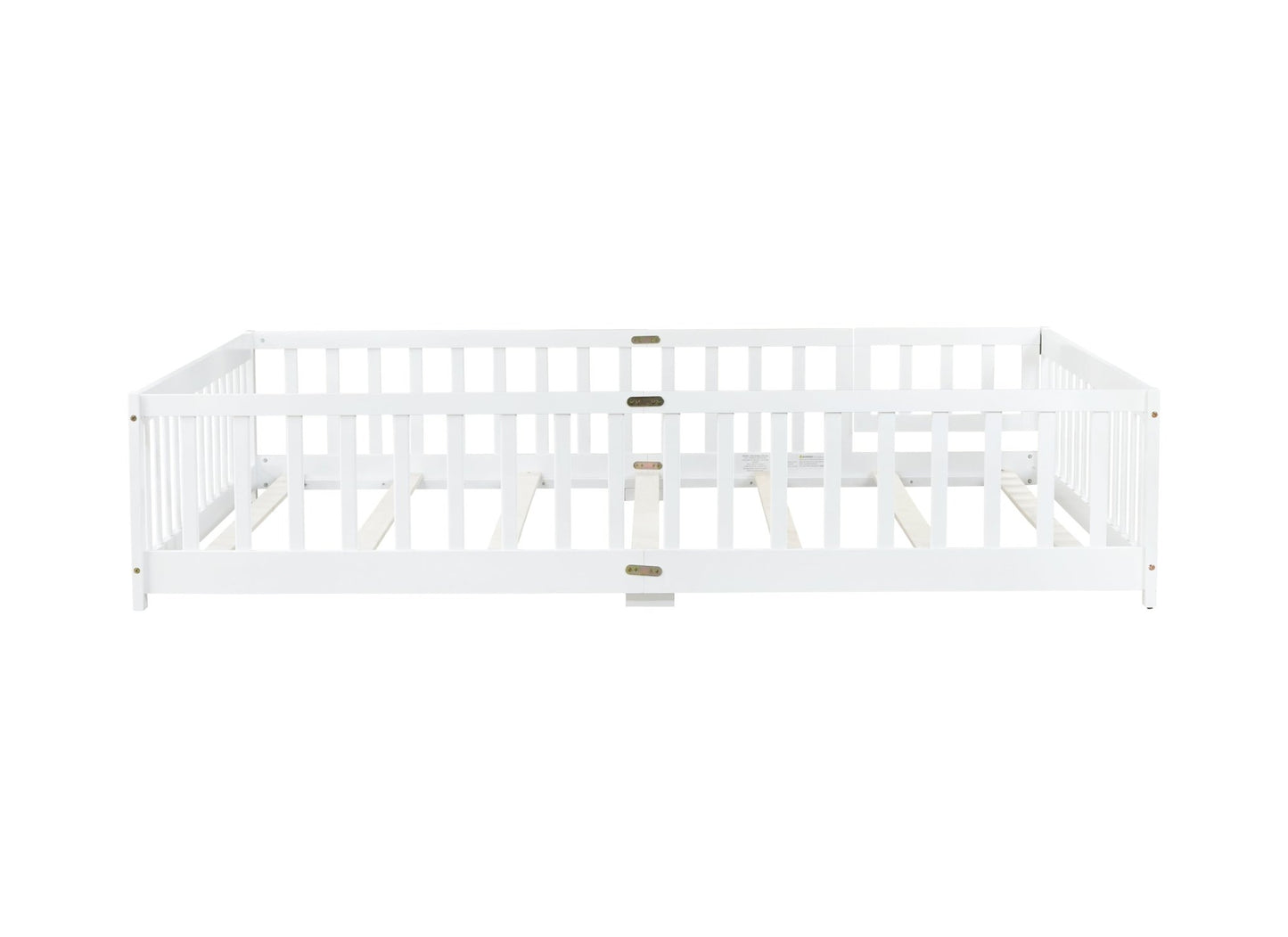 Queen Size Floor Bed with Fence,Door,Rubber Wood Floor Bed with Safety Guardrails,White - 1st Choice Furniture Direct
