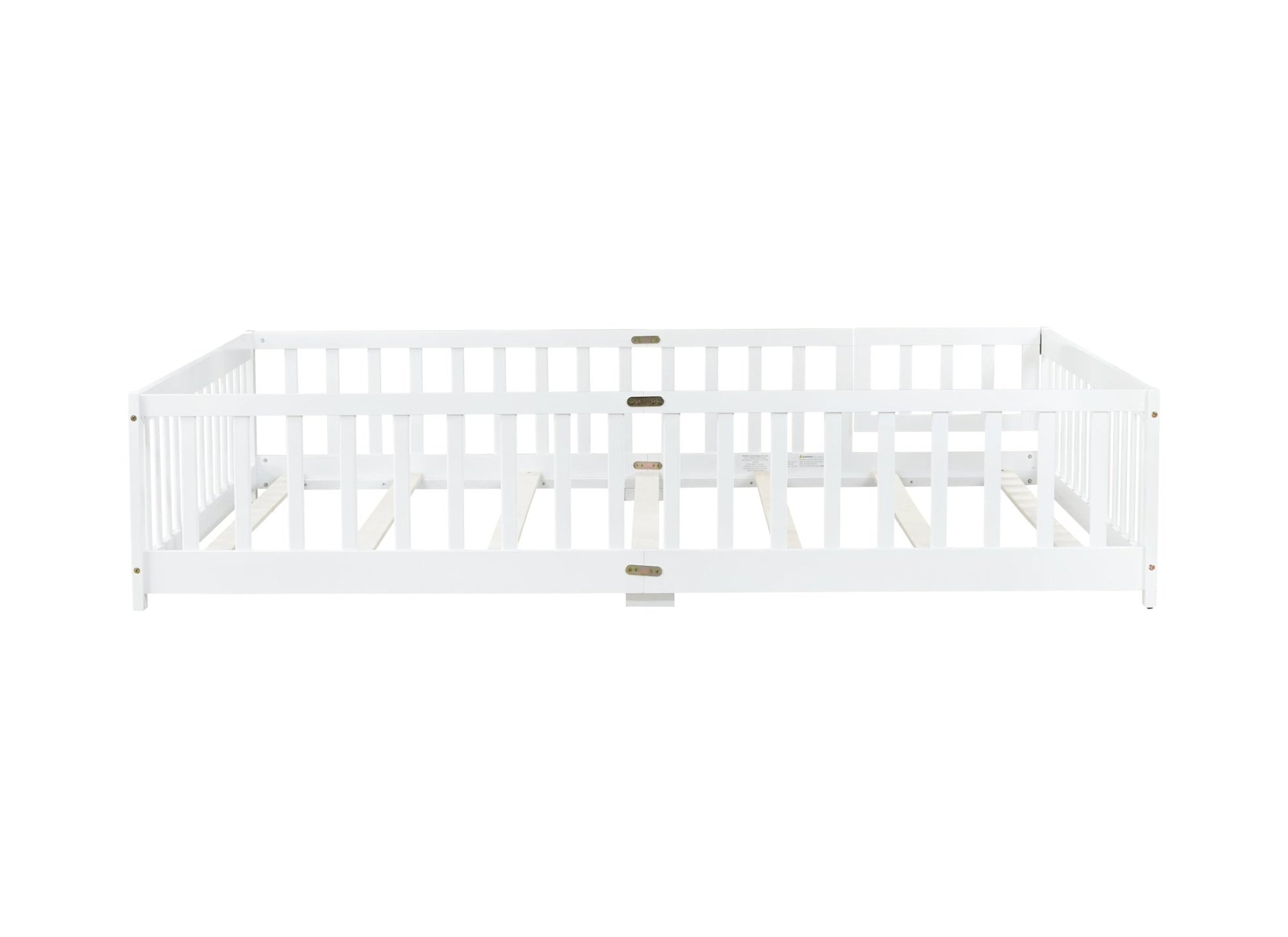 Queen Size Floor Bed with Fence,Door,Rubber Wood Floor Bed with Safety Guardrails,White - 1st Choice Furniture Direct