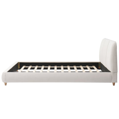 Queen Size Modern Upholstered Bed Frame with Linen Fabric and Solid Wood Legs, White - 1st Choice Furniture Direct