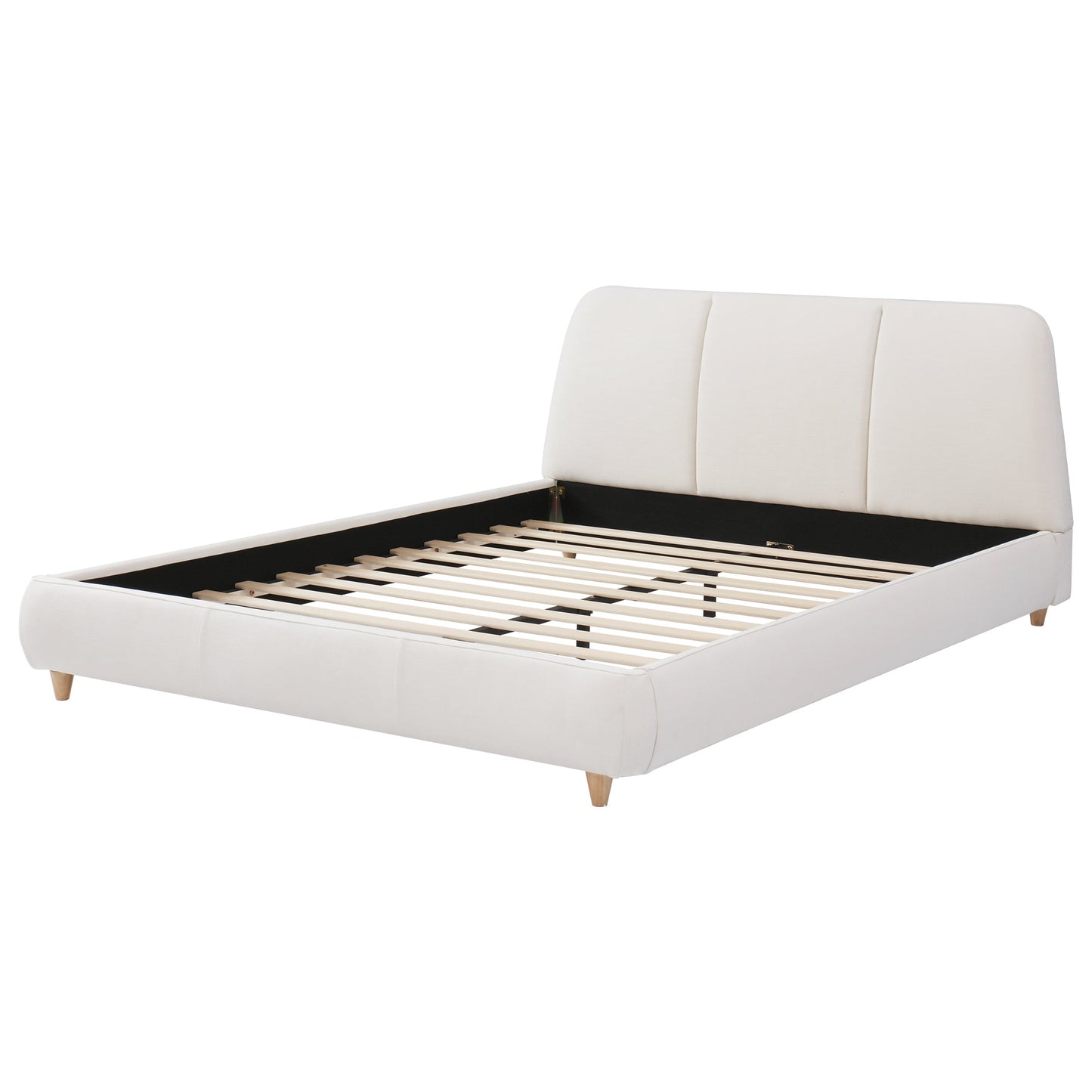 Queen Size Modern Upholstered Bed Frame with Linen Fabric and Solid Wood Legs, White - 1st Choice Furniture Direct
