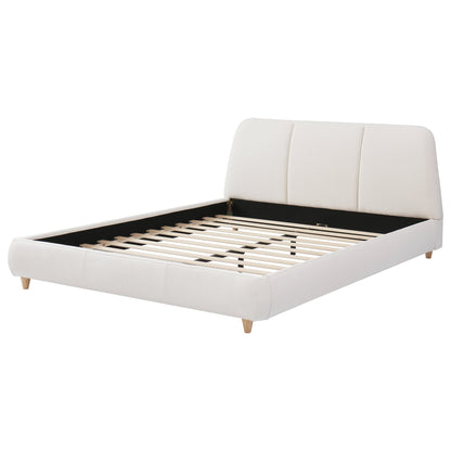 Queen Size Modern Upholstered Bed Frame with Linen Fabric and Solid Wood Legs, White - 1st Choice Furniture Direct