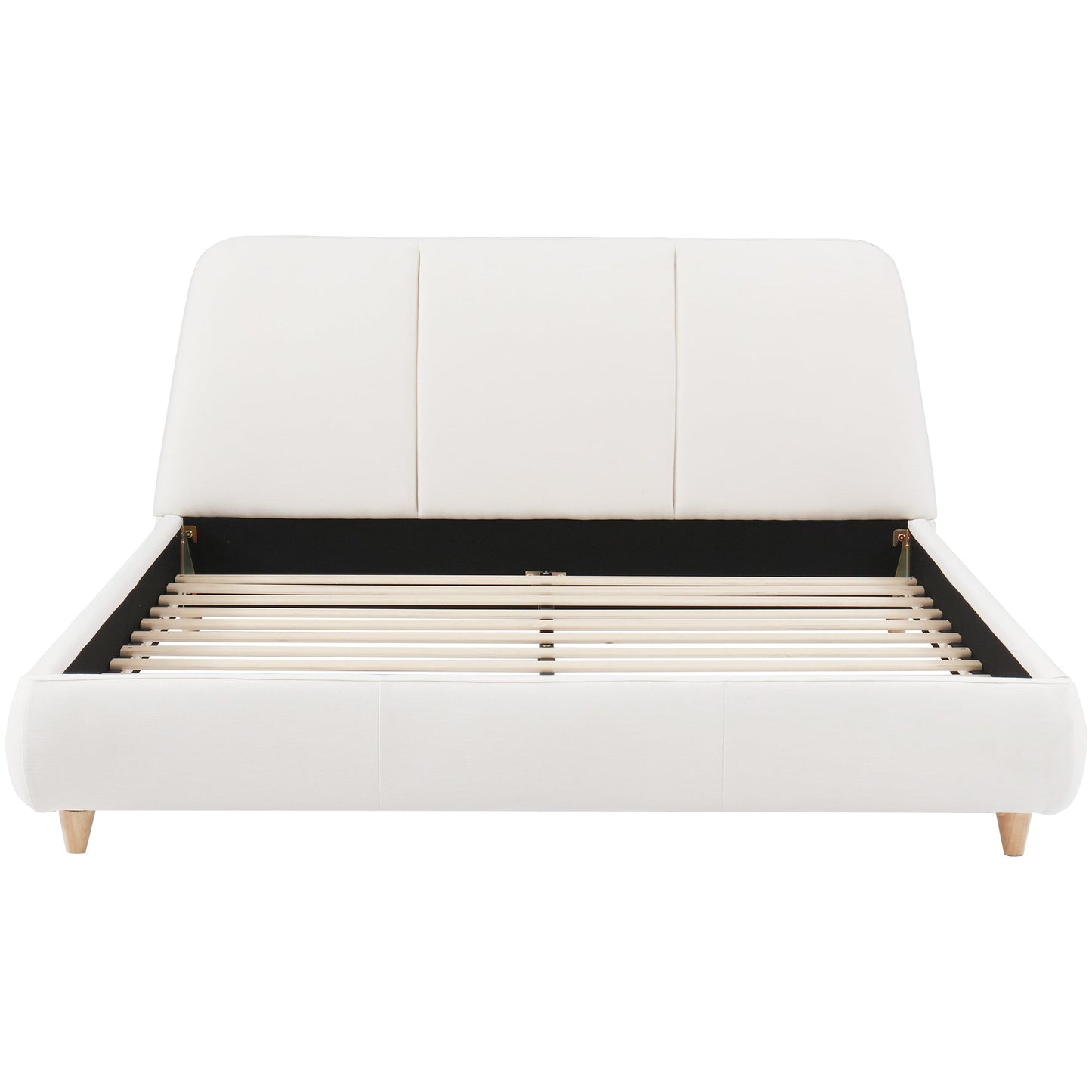 Queen Size Modern Upholstered Bed Frame with Linen Fabric and Solid Wood Legs, White - 1st Choice Furniture Direct