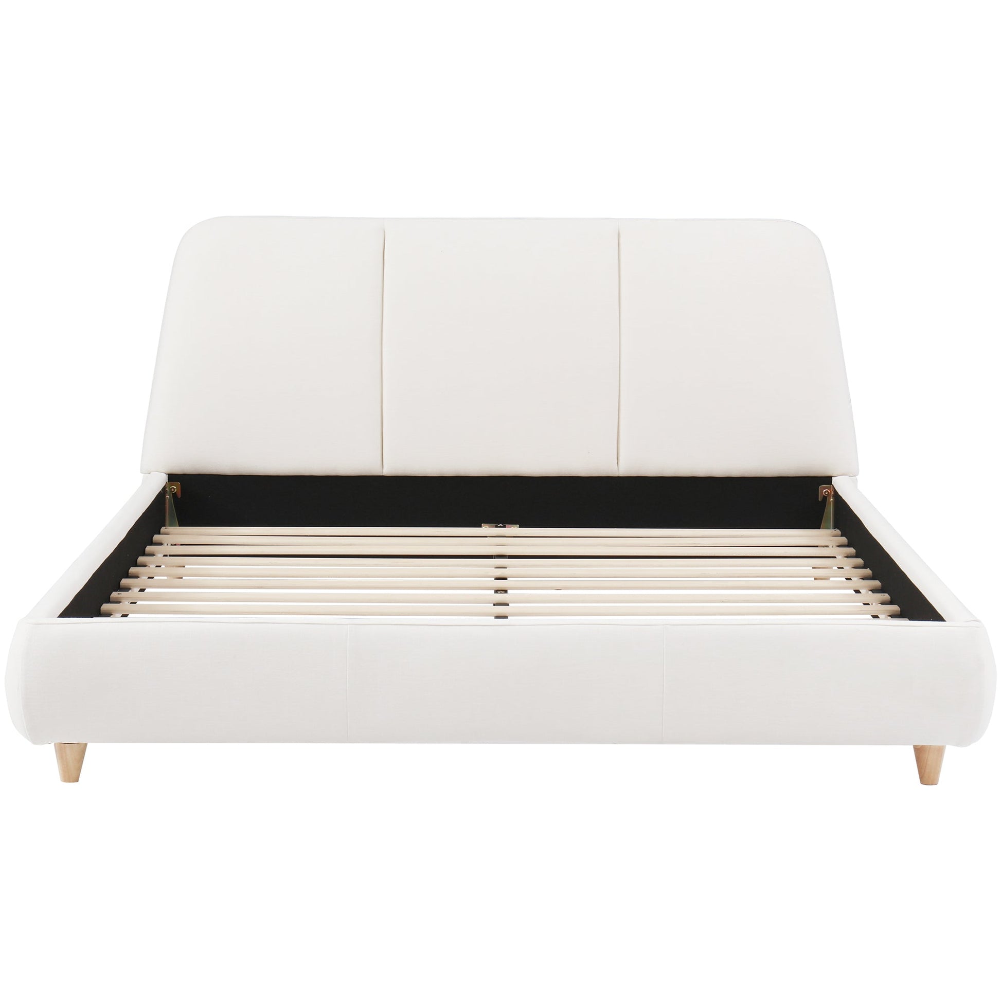 Queen Size Modern Upholstered Bed Frame with Linen Fabric and Solid Wood Legs, White - 1st Choice Furniture Direct