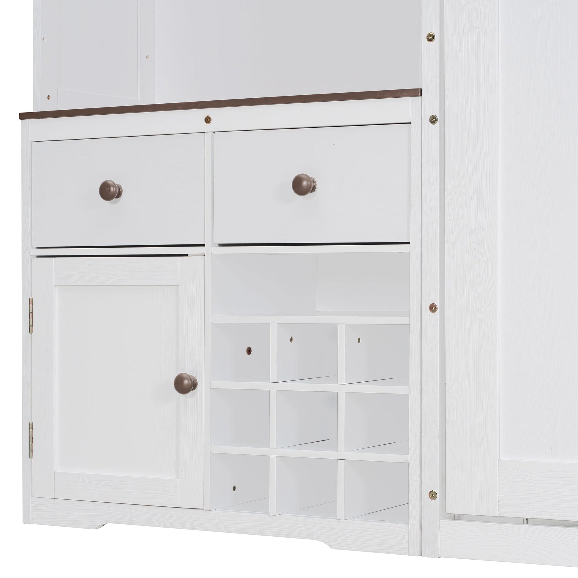Queen Size Murphy Bed with Storage Cabinet, Wine Rack, Glass Holder, Drawers and Multi-Color LED Strip, White - 1st Choice Furniture Direct