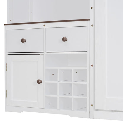 Queen Size Murphy Bed with Storage Cabinet, Wine Rack, Glass Holder, Drawers and Multi-Color LED Strip, White - 1st Choice Furniture Direct
