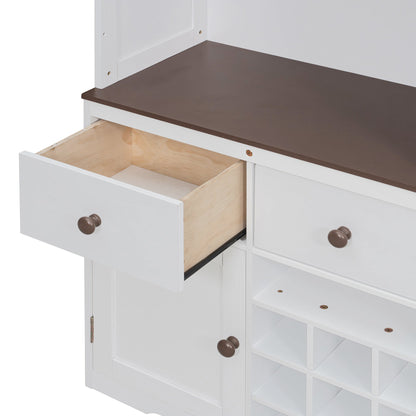 Queen Size Murphy Bed with Storage Cabinet, Wine Rack, Glass Holder, Drawers and Multi-Color LED Strip, White - 1st Choice Furniture Direct