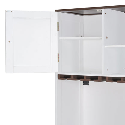 Queen Size Murphy Bed with Storage Cabinet, Wine Rack, Glass Holder, Drawers and Multi-Color LED Strip, White - 1st Choice Furniture Direct