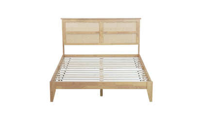 Queen Size Rubber Wooden, Solid Wooden Bed with Rattan Headboard, Enhanced by Support Feet,Oak White - 1st Choice Furniture Direct