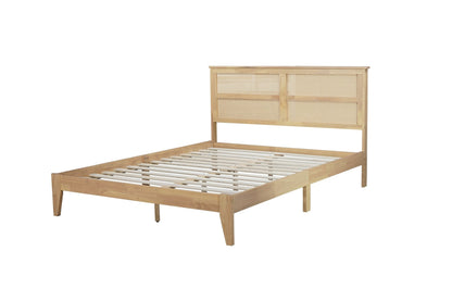 Queen Size Rubber Wooden, Solid Wooden Bed with Rattan Headboard, Enhanced by Support Feet,Oak White - 1st Choice Furniture Direct