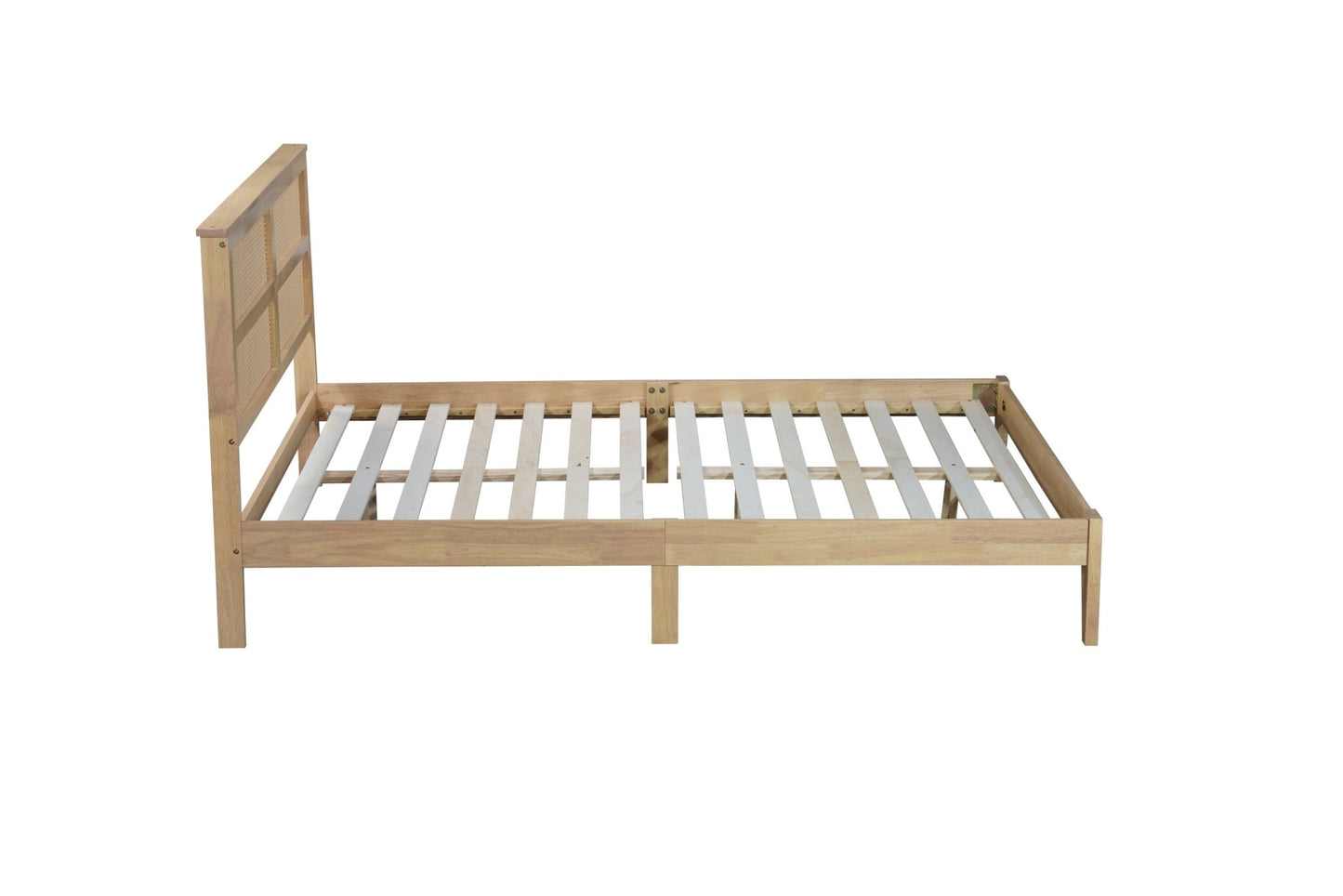 Queen Size Rubber Wooden, Solid Wooden Bed with Rattan Headboard, Enhanced by Support Feet,Oak White - 1st Choice Furniture Direct