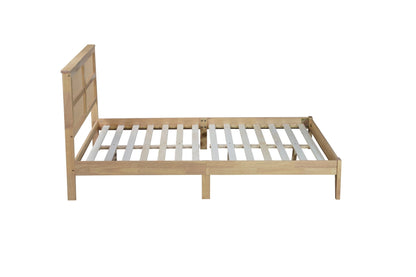 Queen Size Rubber Wooden, Solid Wooden Bed with Rattan Headboard, Enhanced by Support Feet,Oak White - 1st Choice Furniture Direct