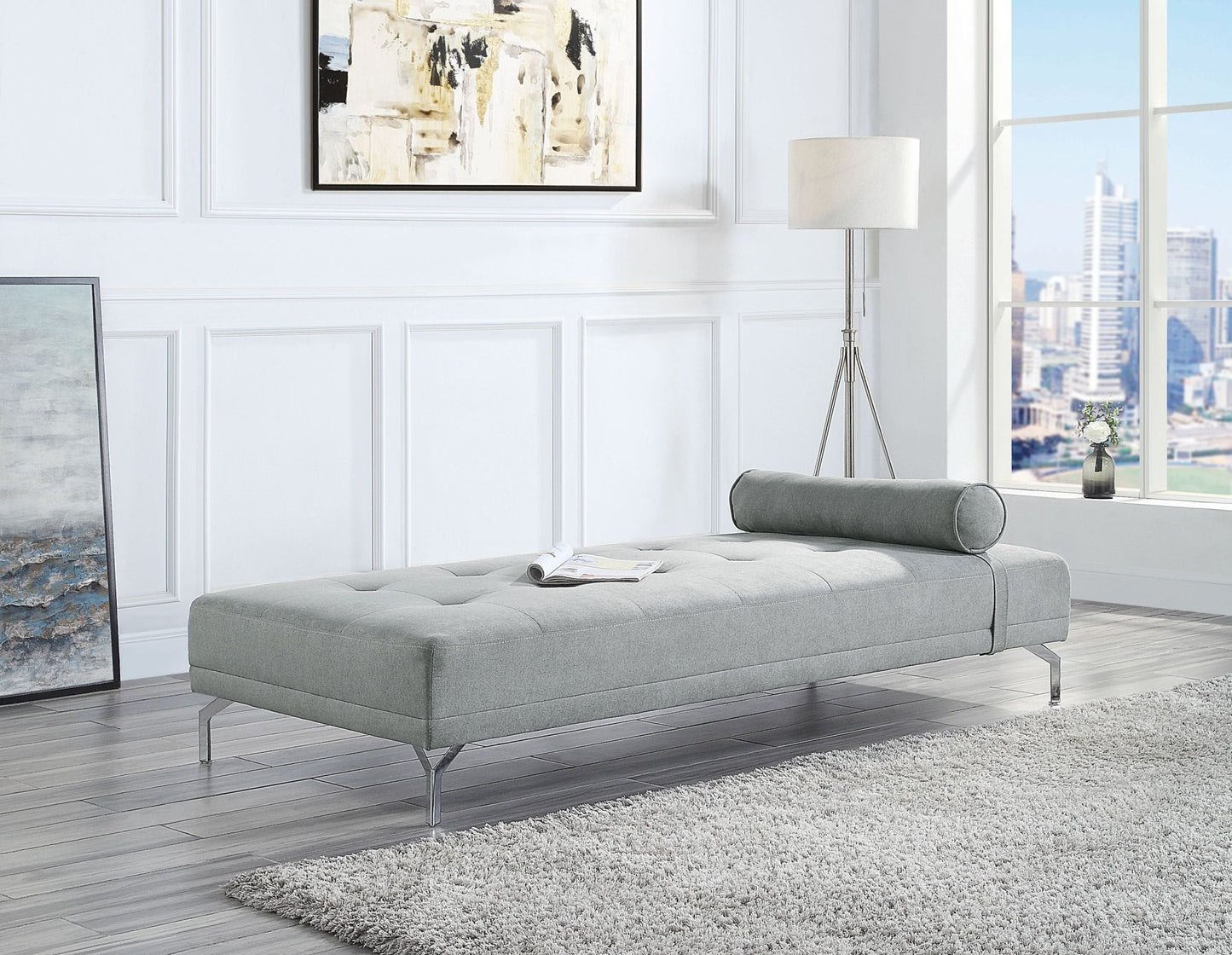 Quenti Gray Melange Velvet Sofa Bed W/Pillow - 1st Choice Furniture Direct