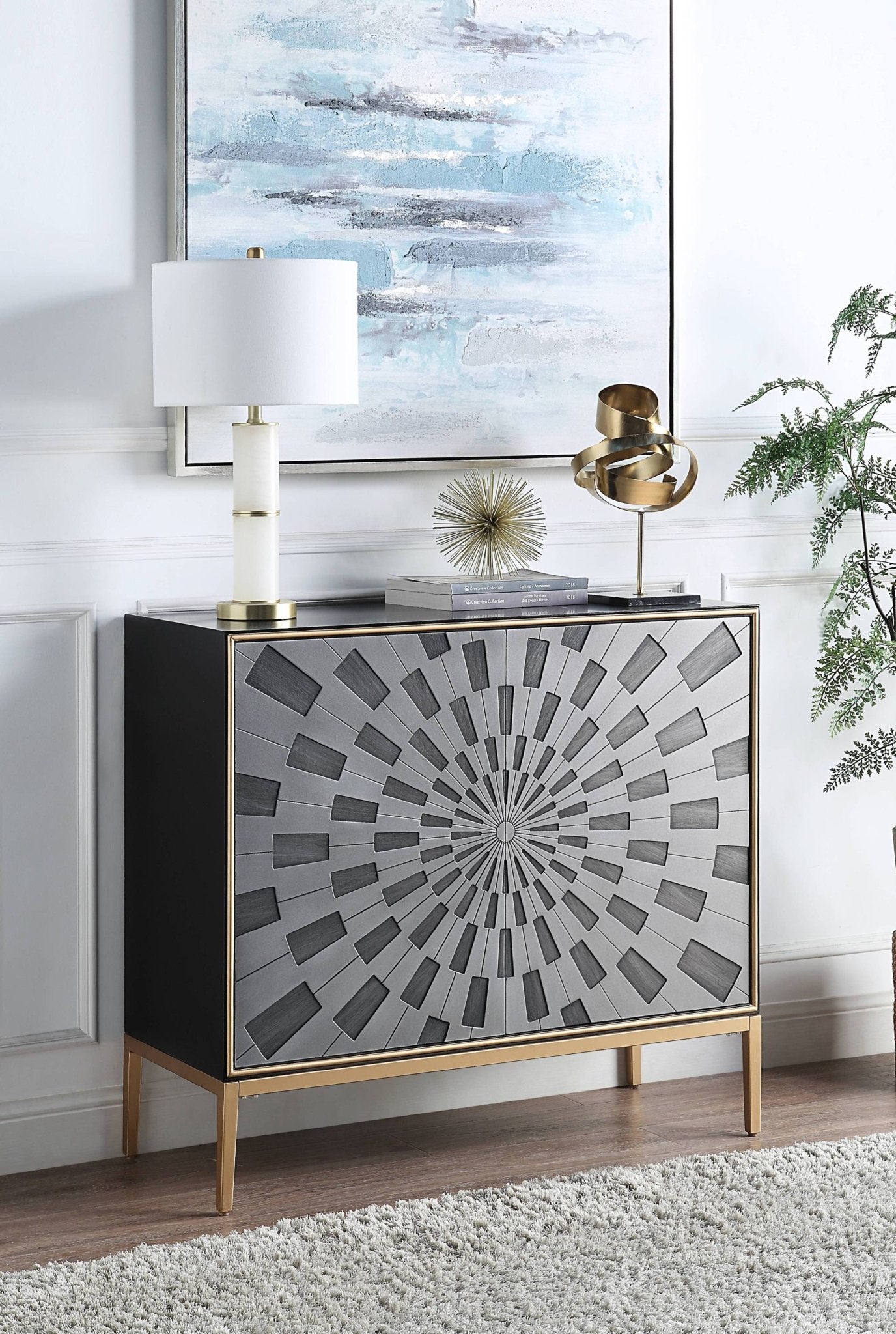 Quilla Black, Gray & Brass Finish Console Cabinet - 1st Choice Furniture Direct