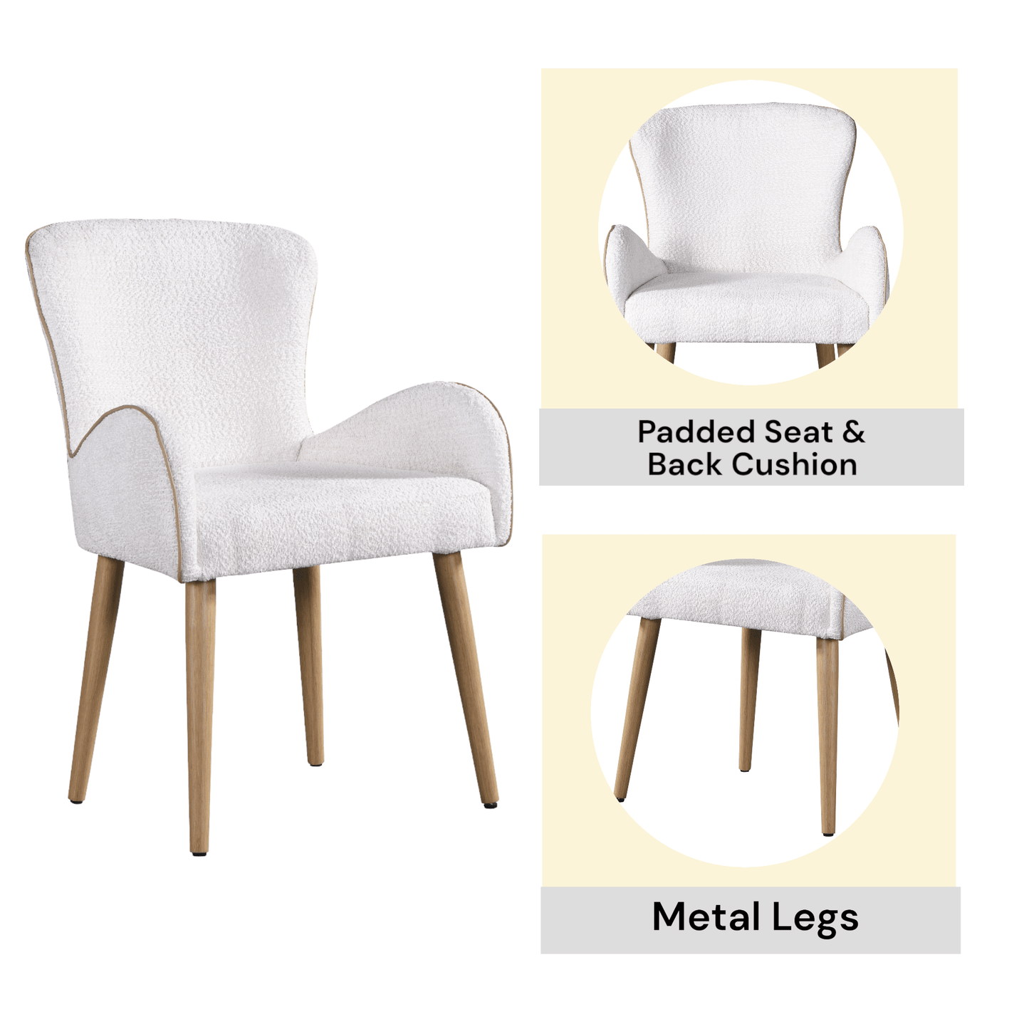 Qwin Beige Boucle & Oak Finish Side Chair (Set of 2) - 1st Choice Furniture Direct