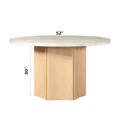 Qwin Natural Marble Top & Oak Finish Round Dining Table - 1st Choice Furniture Direct