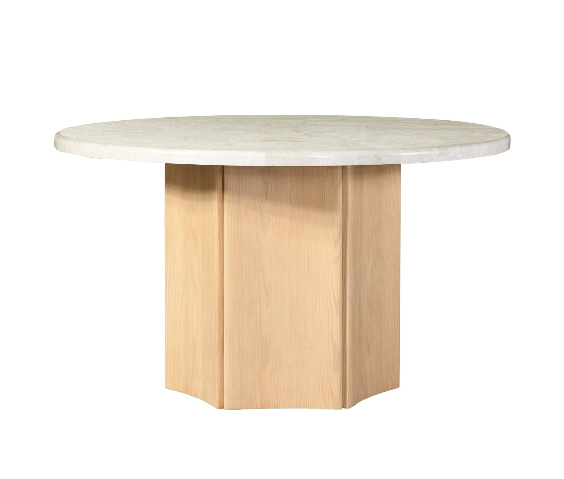 Qwin Natural Marble Top & Oak Finish Round Dining Table - 1st Choice Furniture Direct