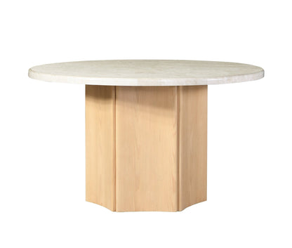 Qwin Natural Marble Top & Oak Finish Round Dining Table - 1st Choice Furniture Direct